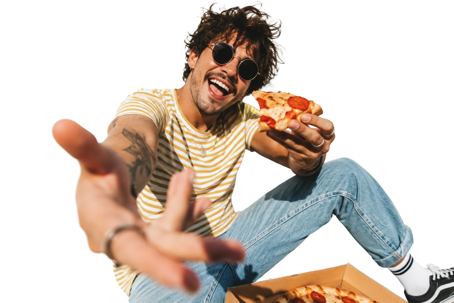 Guest handing over a slice