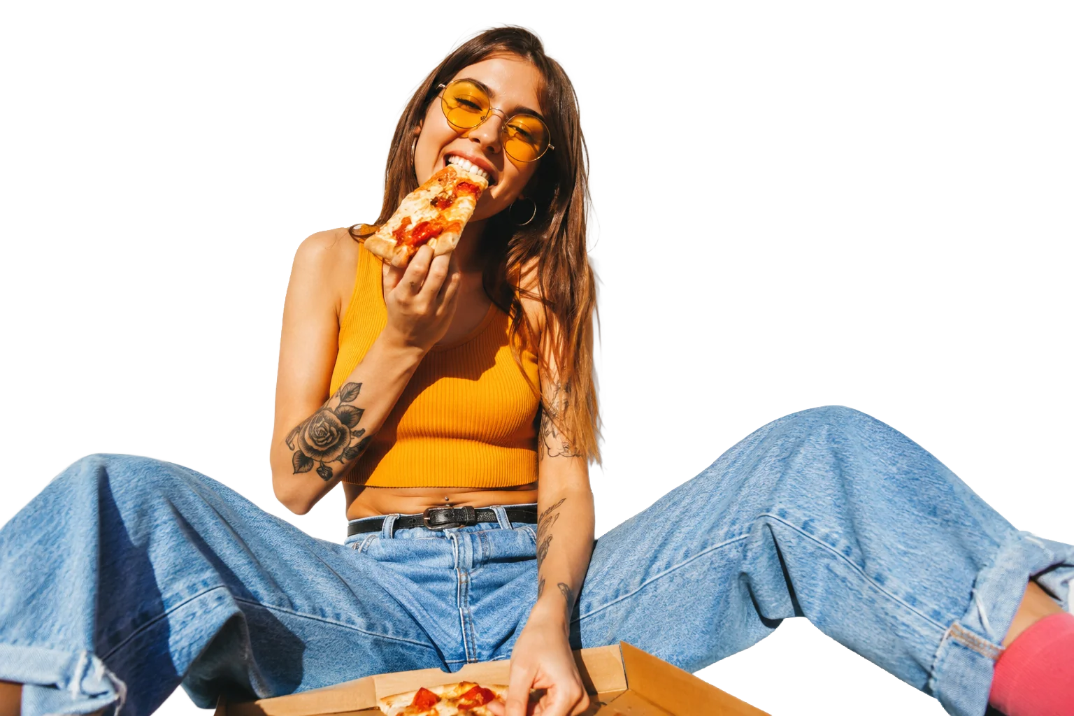 Guest laughing over a slice